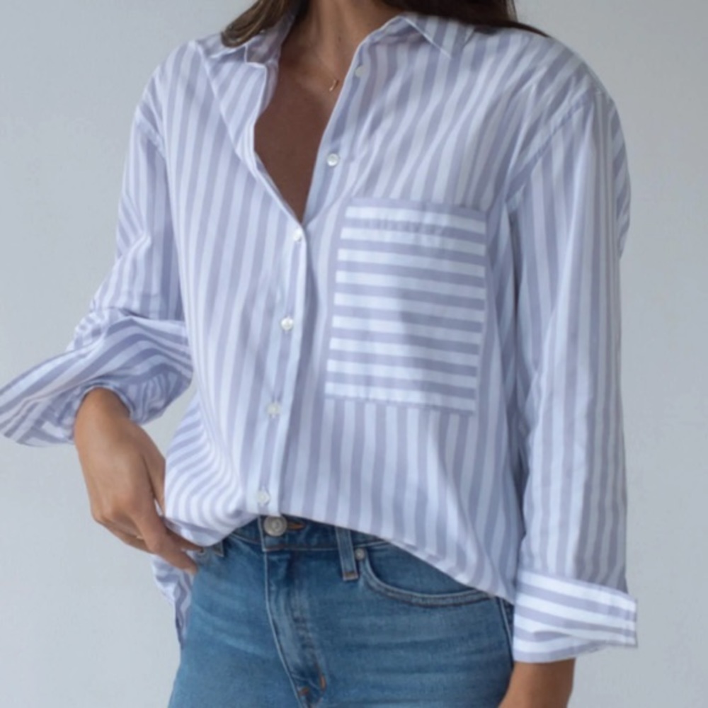 AYR White and Light Purple Striped Button-Up Shirt